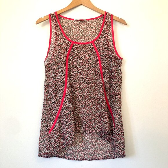 COLLECTIVE CONCEPTS Cream Beige Coral Black Polka Dot Striped Sheer Tank Medium - Picture 1 of 12